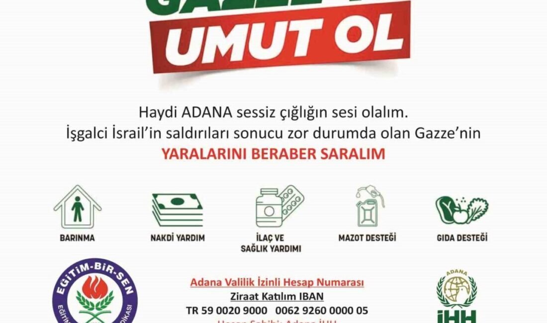 Eğitim-Bir-Sen Adana Şubesi’nden Gazze’ye yardım kampanyası Eğitim-Bir-Sen Adana Şubesi, İsrail’in saldırılarını sürdürdüğü Gazze için yardım kampanyası