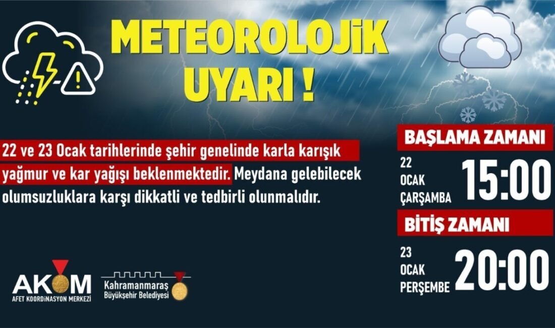 Kahramanmaraş’ta 22 ve 23 Ocak tarihlerinde şehir genelinde etkili olması