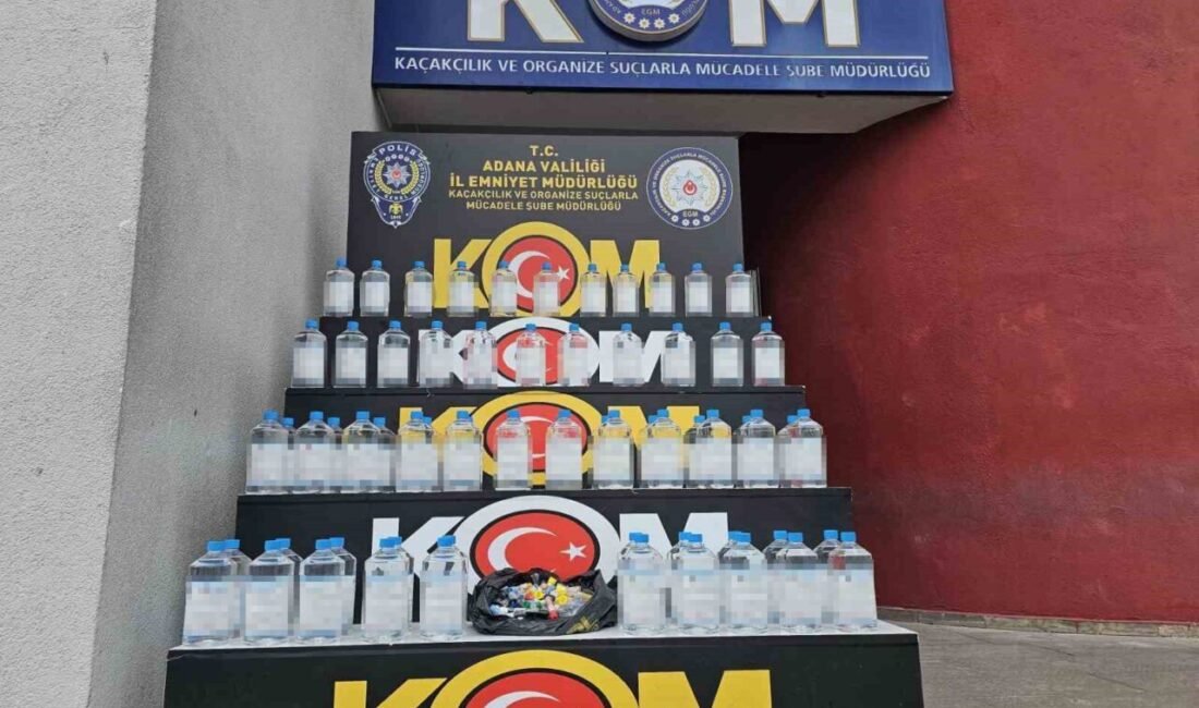 Adana’da kaçak 30 şişe içki, sahte içki yapımında kullanılan 445