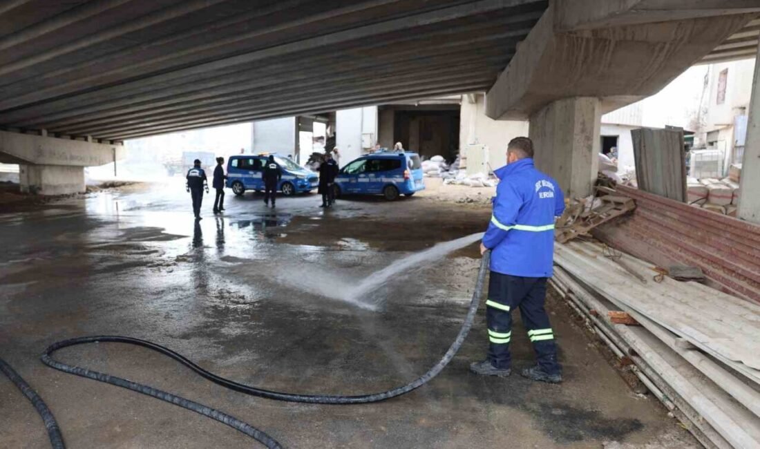 Mersin’in merkez ilçe Akdeniz Belediyesince, köprülü kavşak altındaki işgallere müdahale