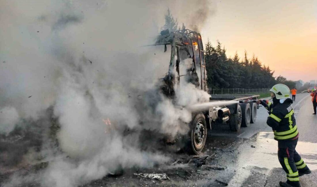 Mersin’in Tarsus ilçesinde seyir halindeki kamyonda yangın çıktı. İtfaiye ekiplerinin