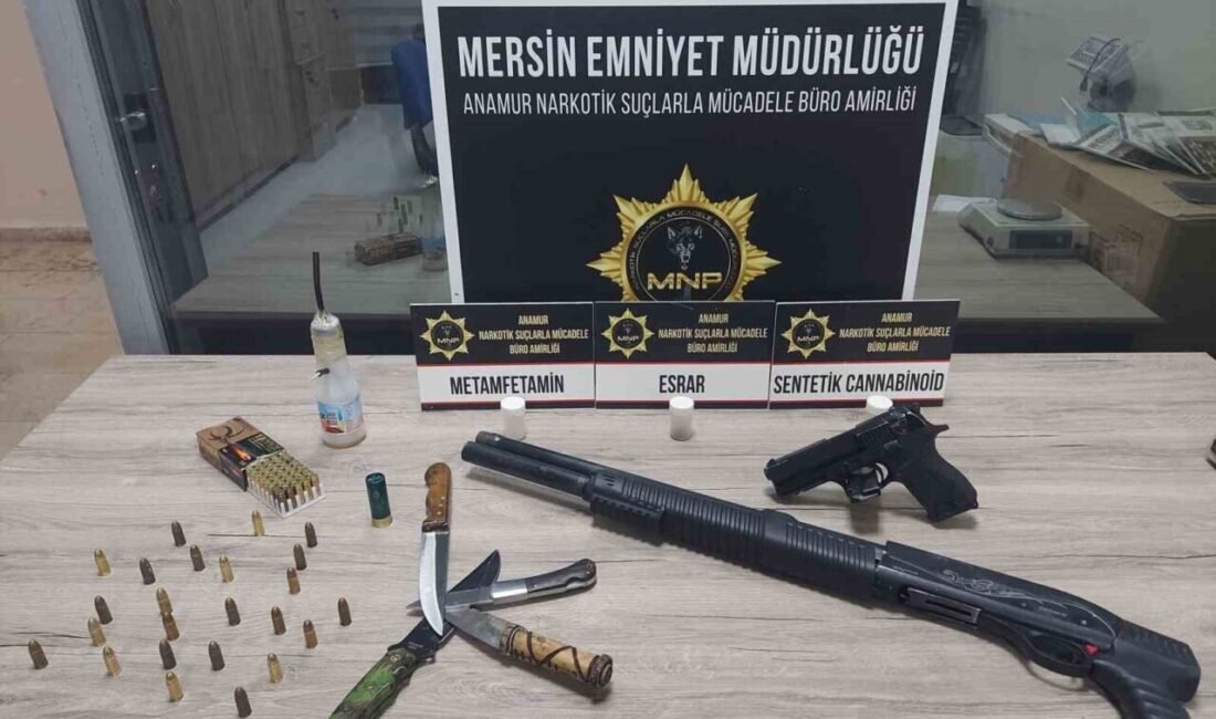 Mersin’in Anamur ilçesinde polisin yaptığı çalışmada çeşitli uyuşturucu maddeler ele
