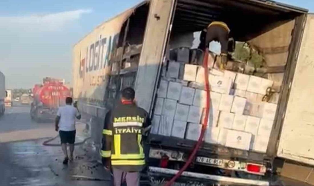 Mersin’in Tarsus ilçesinde kaju yüklü tırın dorsesinde yangın çıktı. Olay,