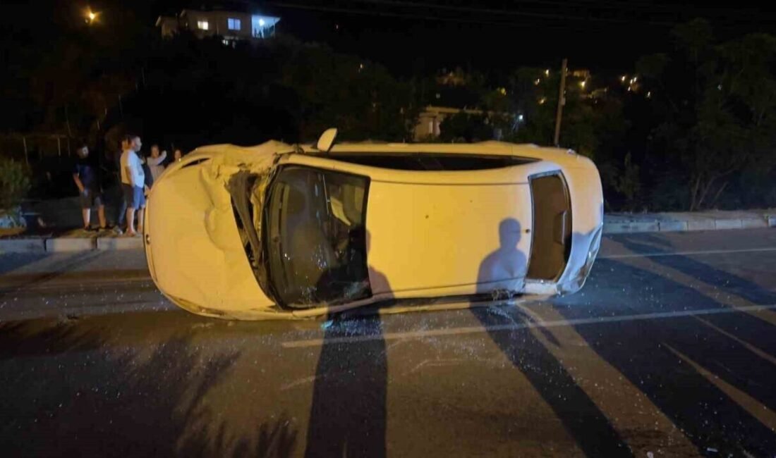 Antalya’nın Gazipaşa ilçesinde yol kenarındaki ağaca çarparak takla atan aracın