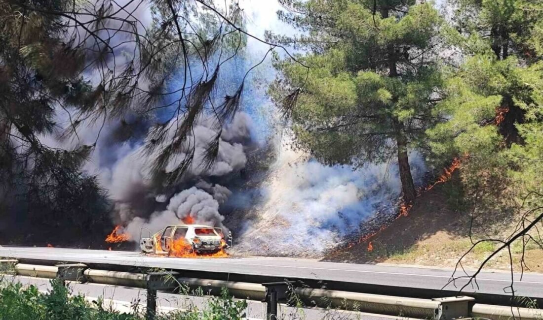 Mersin’in Tarsus ilçesinde araçta çıkan yangın ormana sıçradı, kısa sürede