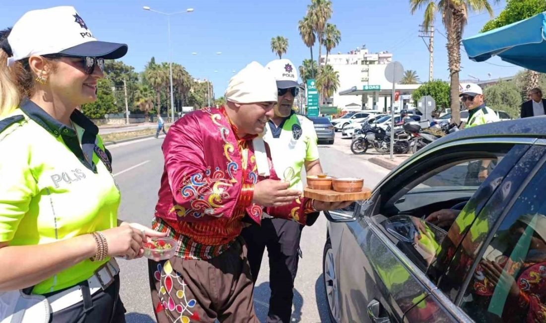 Mersin’in Silifke ilçesinde trafik uygulamasında sürücülere ilçenin tescilli yoğurt ve