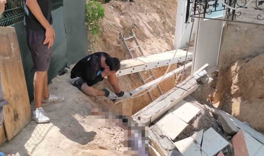 Antalya’da bir apartmanın etrafında izolasyon çalışması sırasında altındaki toprak zemini