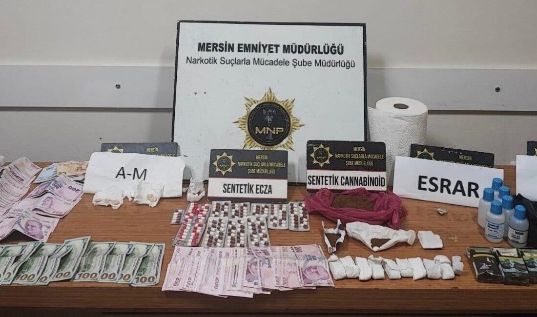 Mersin polisinin uyuşturucu ile mücadele çerçevesinde yaptığı çalışmalarda yakalanan şüphelilerden