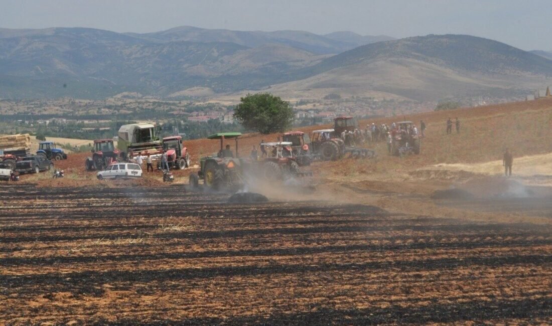 Isparta’nın Yalvaç ilçesine bağlı Sücüllü köyünde balya makinesinden çıkan kıvılcımla