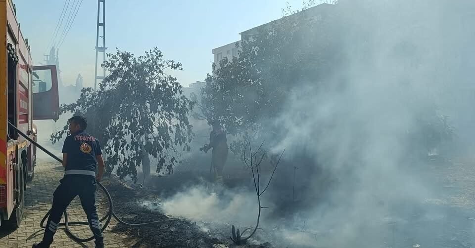 Hatay’ın Defne ilçesinde meydana gelen yangında depo olarak kullanılan çadır