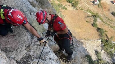 Antalya’nın Serik ilçesinde sarp arazide mahsur kalan keçi, 3 gün