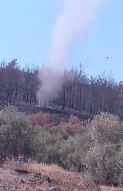 Hatay’da orman yangınıyla birlikte küle dönen alanda çıkan hortumlar cep