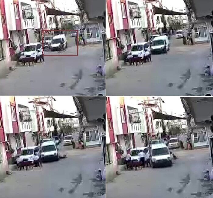 Adana’da silah kaçakçılarının polisten kaçarken bisikletli çocuğa çarpma anlarına ait