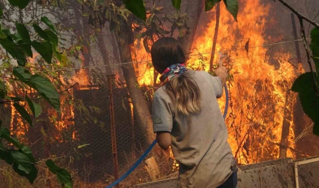 Antalya’da otluk alanda başlayan ve rüzgarın etkisiyle kısa sürede geniş
