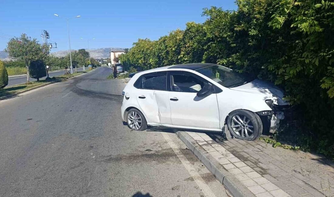 Antalya’nın Manavgat ilçesinde seyir halindeki otomobil refüjdeki ağacı yıkarak yolun
