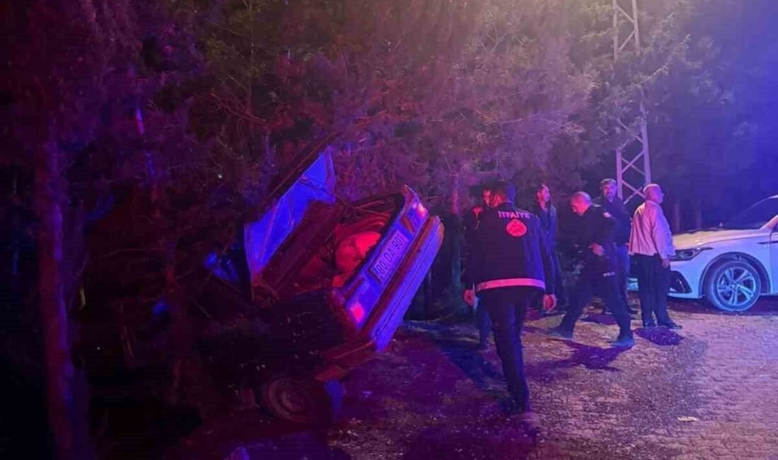 Osmaniye’nin Düziçi ilçesinde kontrolden çıkan otomobil, uçuruma düşmekten bir ağaca