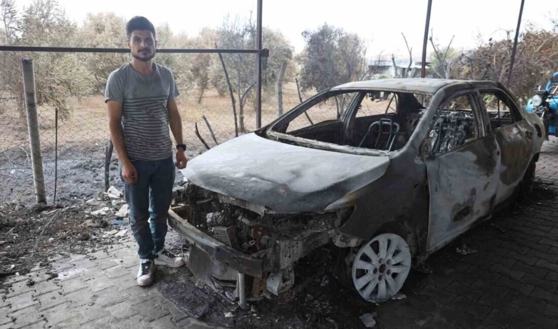 Hatay’ın Reyhanlı ilçesinde otluk alanda çıkıp samanlığa sıçrayan yangında, depremzede