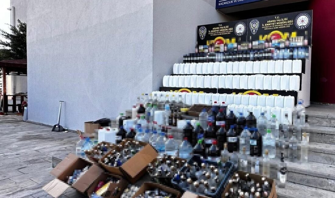 Adana’da yapılan operasyonda 706 litre kaçak alkol, 25 şişe kaçak
