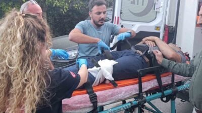 Antalya’nın Manavgat ilçesinde evinin bahçesinde bulunan ağaçtan Trabzon hurmasını toplarken