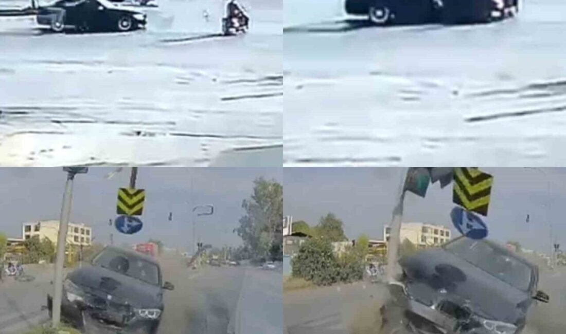 Adana’da otomobilin çarptığı motosiklet sürücüsünün ağır yaralandı kaza anına ait