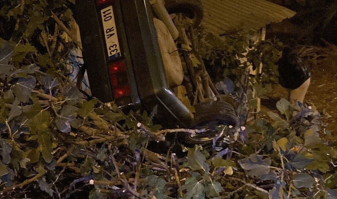 Mersin’in Silifke ilçesinde yoldan çıkan otomobil takla atıp bir evin