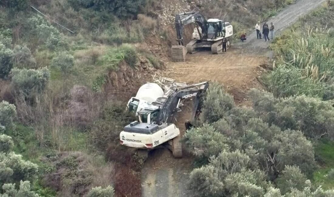 Hatay’da yağışlı havanın etkisiyle kayganlaşan toprak yolda kontrolden çıkan beton