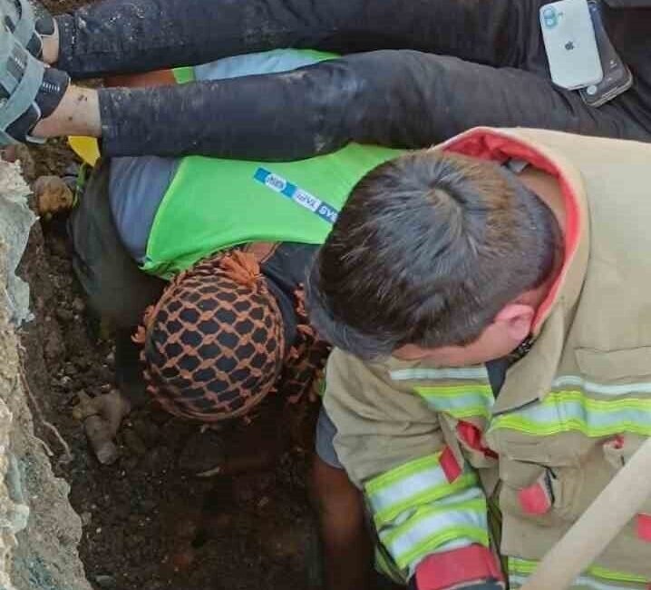 Hatay’da şantiye alanında yaşanan göçükte mahsur kalarak yaralanan işçi, itfaiye