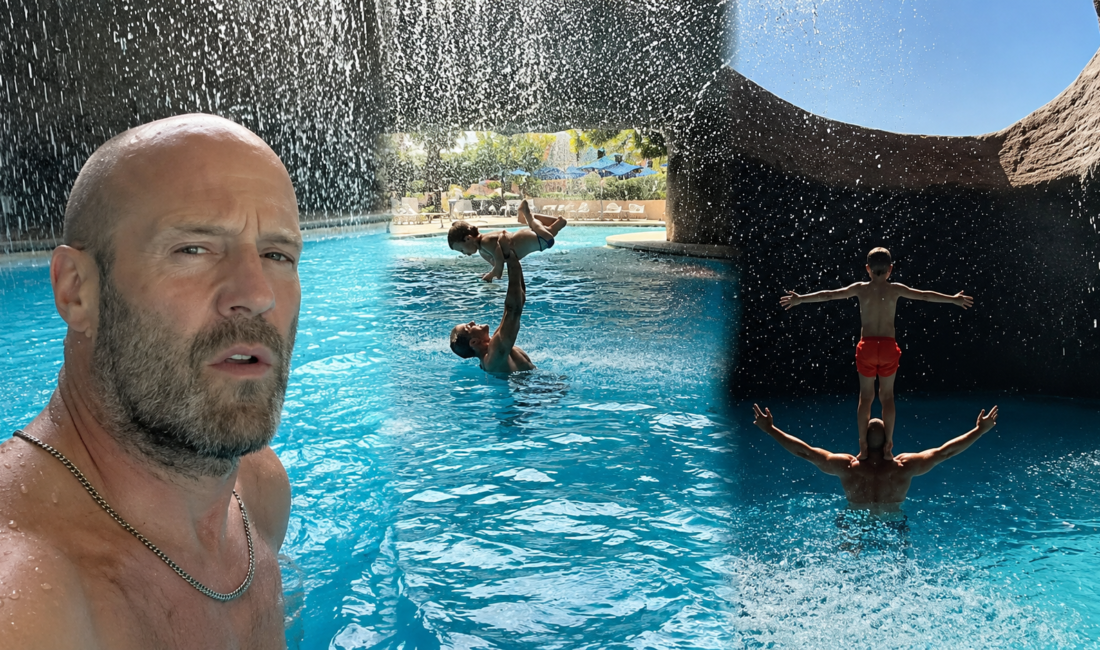 Hollywood aksiyon yıldızı Jason Statham, eşi Rosie Huntington-Whiteley ve çocuklarıyla