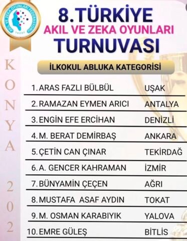 Serikli öğrenci Ramazan Eymen Arıcı, 8. Türkiye Akıl ve Zeka