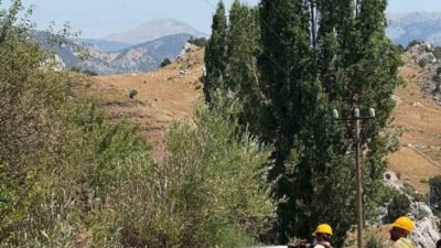 Antalya’nın Alanya ilçesinde otluk alanda çıkan yangın, ekiplerin karadan müdahalesiyle