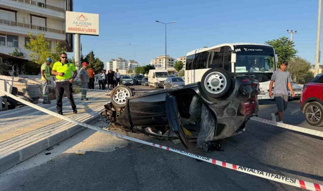 Antalya’nın Serik ilçesinde kontrolden çıkan otomobilin refüjdeki ağaca çarparak takla
