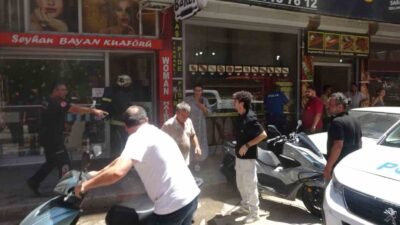 Antalya’da oğlunun işlettiği bayan kuaförünün balkonuna gölgelik yapmak için çalıştırdığı
