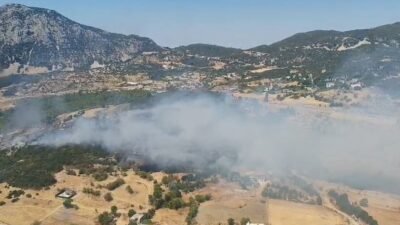 Antalya’nın Kaş ilçesinde, ormanlık alanda çıkan yangınına havadan ve karadan