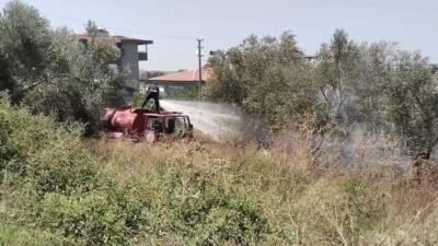 Antalya’nın Manavgat ilçesinde tarım arazisinde çıkan yangın itfaiye ekipleri tarafından