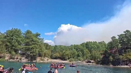 Antalya’nın Manavgat ilçesinde çıkan orman yangınına havadan ve karadan müdahale