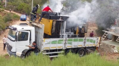 Antalya’nın Gazipaşa ilçesinde kamyon üzerindeki jeneratörde yangın çıktı. Yangın, Muzkent
