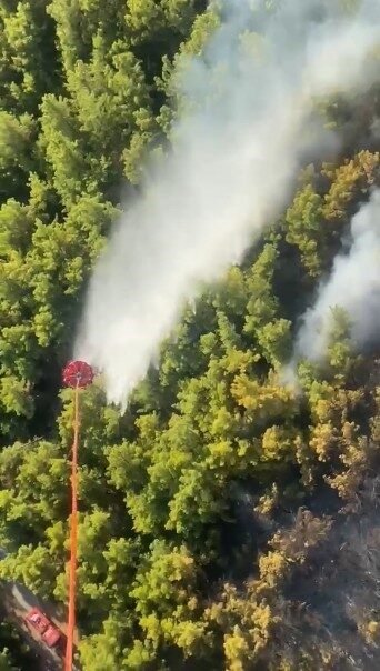 Antalya’nın Manavgat ilçesinde çıkan orman yangınına ekipler havadan ve karadan