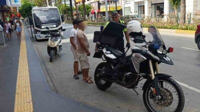 Antalya’nın Manavgat ilçesinde plakasız motorlu bisikletle trafiğe çıkan sürücüye 46