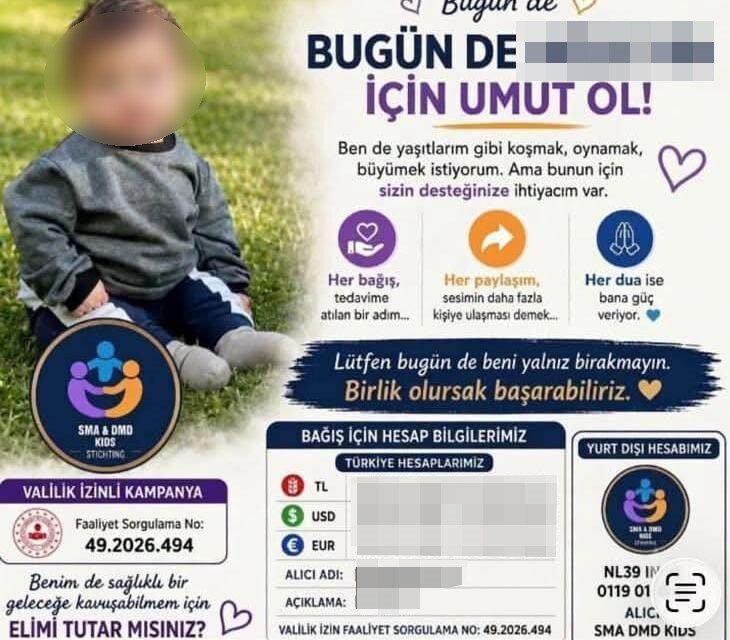 Antalya’nın Serik ilçesinde sosyal medya üzerinden çocuğunun SMA hastası olduğunu