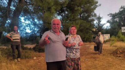 Antalya Aksu’da söndürme çalışmaları devam eden orman yangınında bir anda