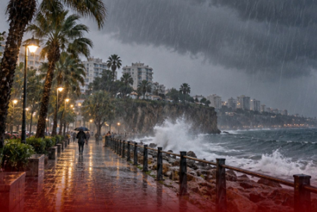 Antalya'da sağanak yağış ve dalgalı deniz (temsili)